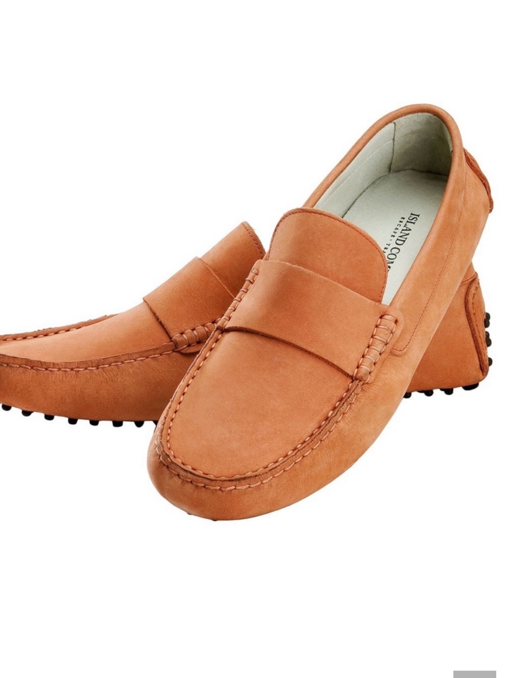 Island Company Hand made Leather Driving Tangerine Luxury Loafers, Size 11.5